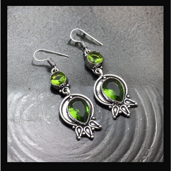 Peridot Handcrafted Drop Dangle Hook Style Earrings 2.32" Long Made In India NWT - Picture 13 of 16